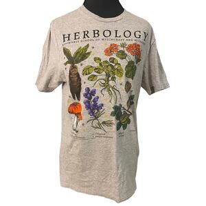 Harry Potter Herbology Hogwarts Graphic Tee Shirt Gray Short Sleeve Small 34/36